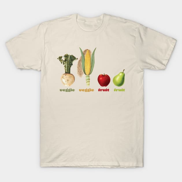 Veggie Veggie Fruit Fruit Food Rocks T-Shirt by FrogAndToadsWorkshop